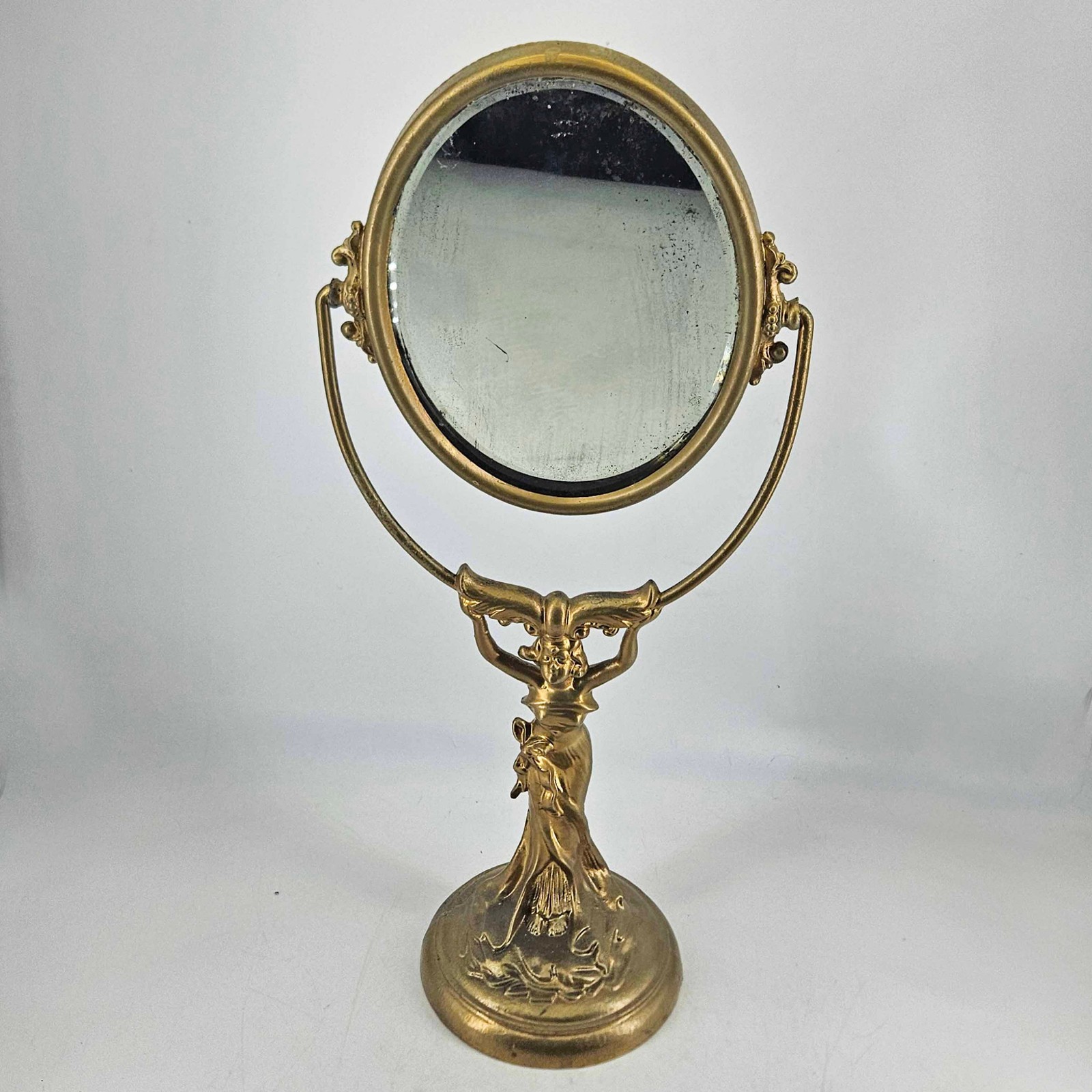 Antique Art Nouveau Art Deco Woman Holding swivel Mirror  18\