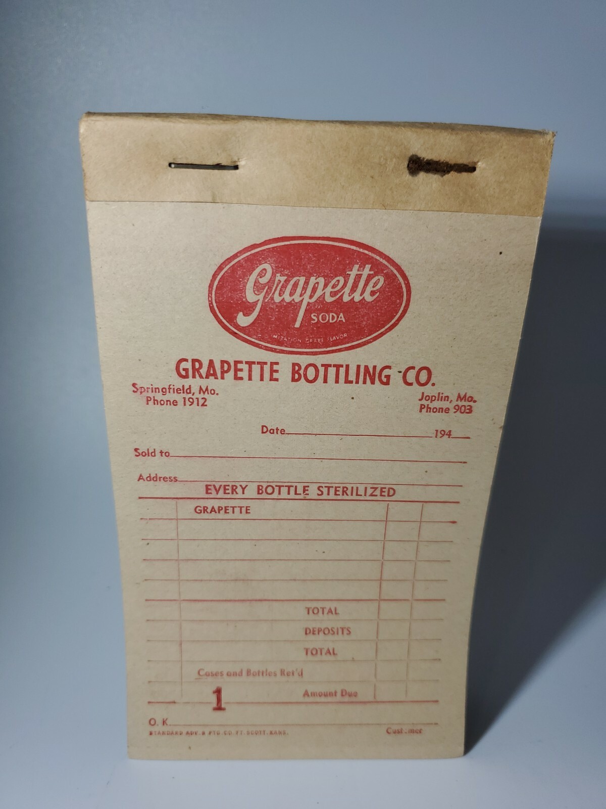 Vintage 1940s Grapette Soda Grapette Bottling Company Receipt Book RARE Vintage 1940s Grapette Soda Grapette Bottling Company Receipt Book RARE