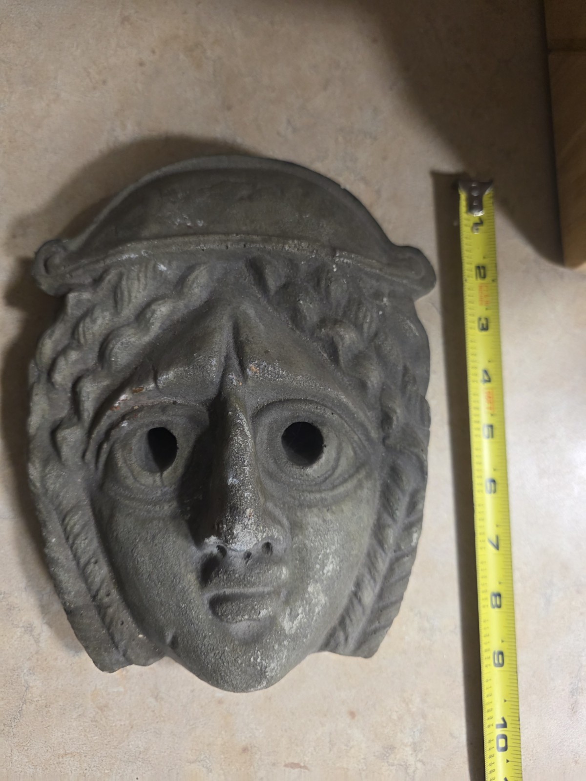 Heavy Vintage Cast Stone Concrete Greek Theater Tragedy Wall Mask Plaque  ​
