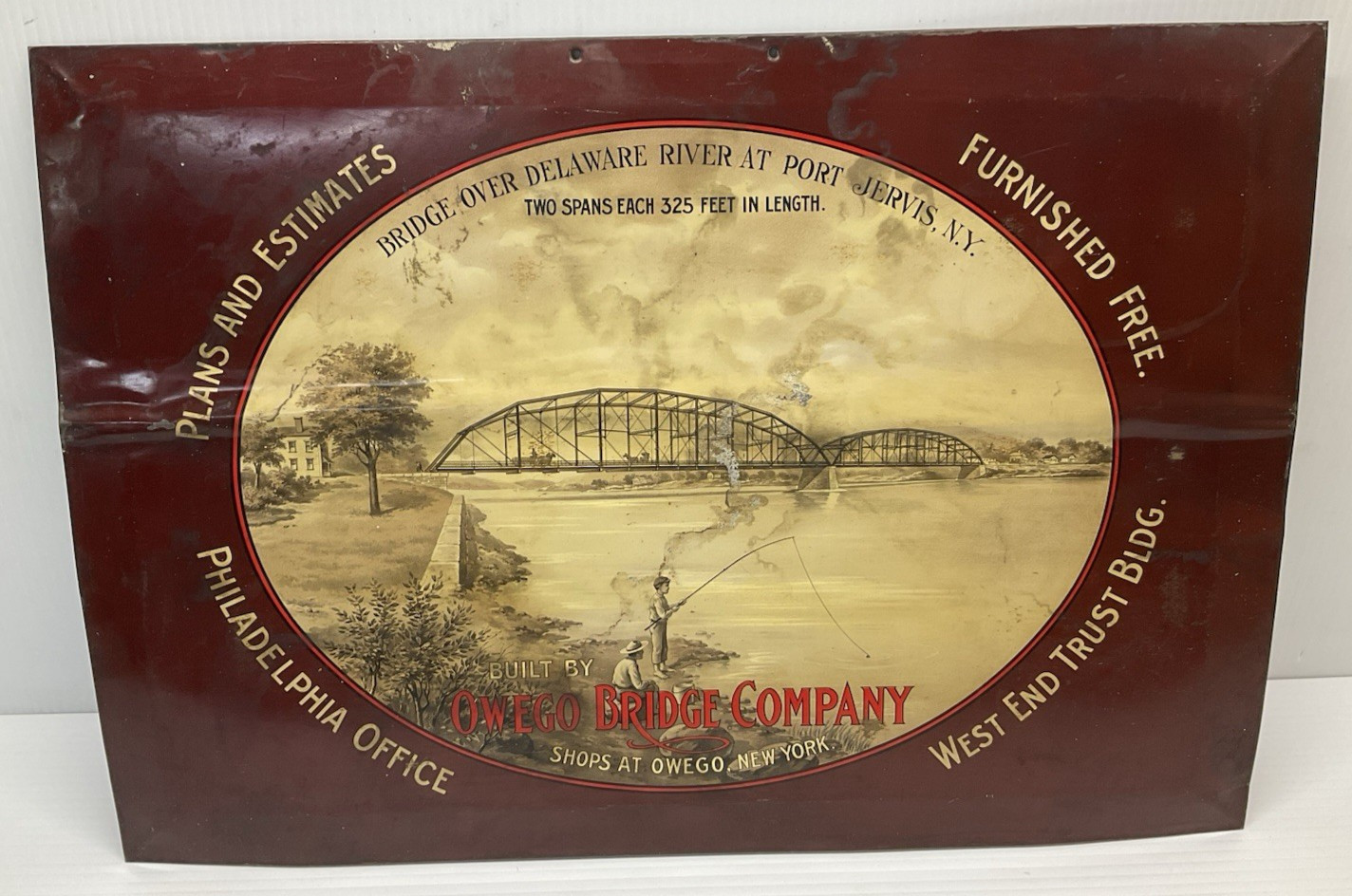 RARE Antique Owego Bridge Co. Sign, Mid-Delaware River Port Jervis Bridge NY RARE Antique Owego Bridge Co. Sign, Mid-Delaware River Port Jervis Bridge NY