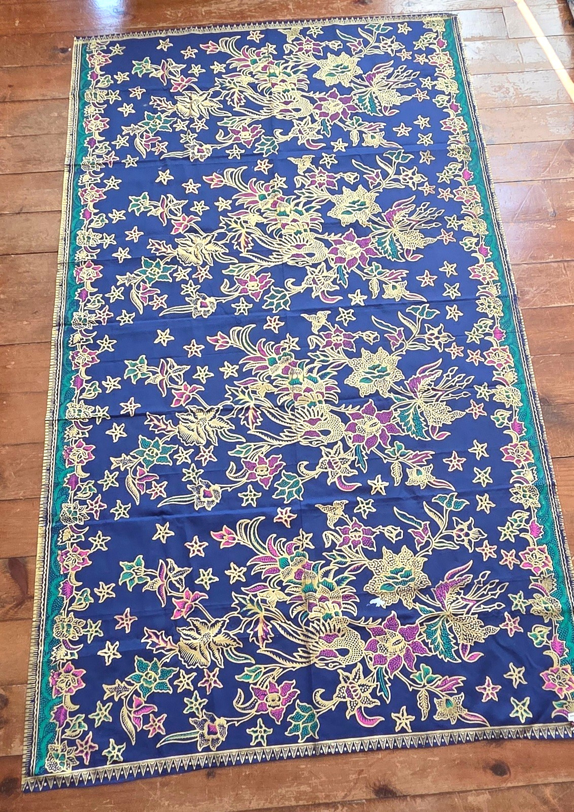 Vintage Indonesian Batik Sarong Fabric Blue Floral Tablecloth 45 Vintage Indonesian Batik Sarong Fabric Blue Floral Tablecloth 45