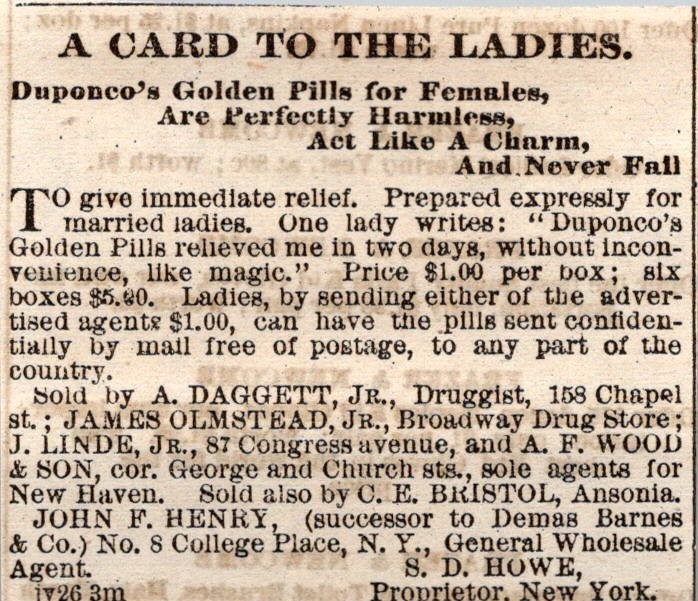 Card to the Ladies Duponco\'s Golden Pills for Females 1869 CT Clipping TAJ7-S21