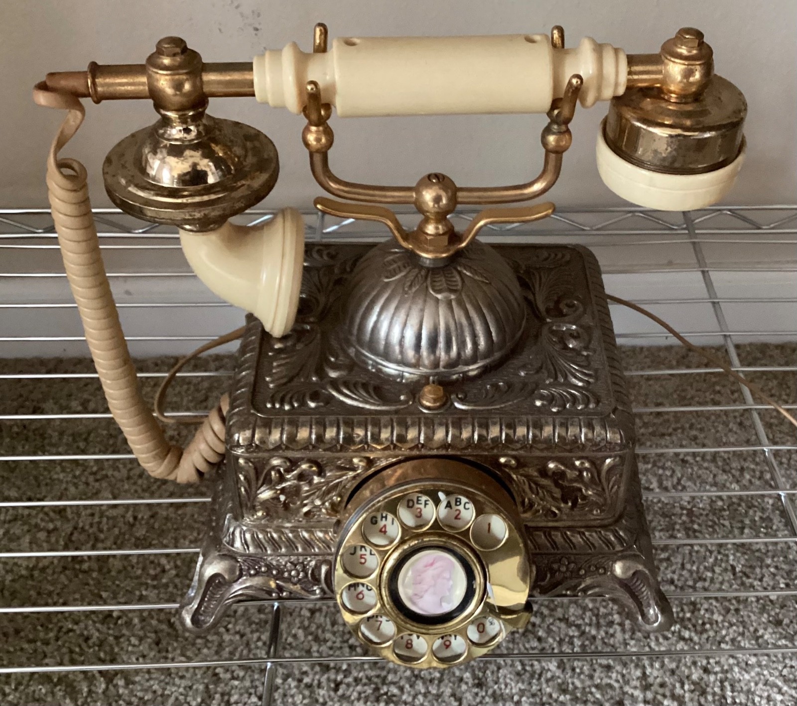 Vintage Rotary Telephone Imperial Phone Gold Ornate - Japan - Tested Works