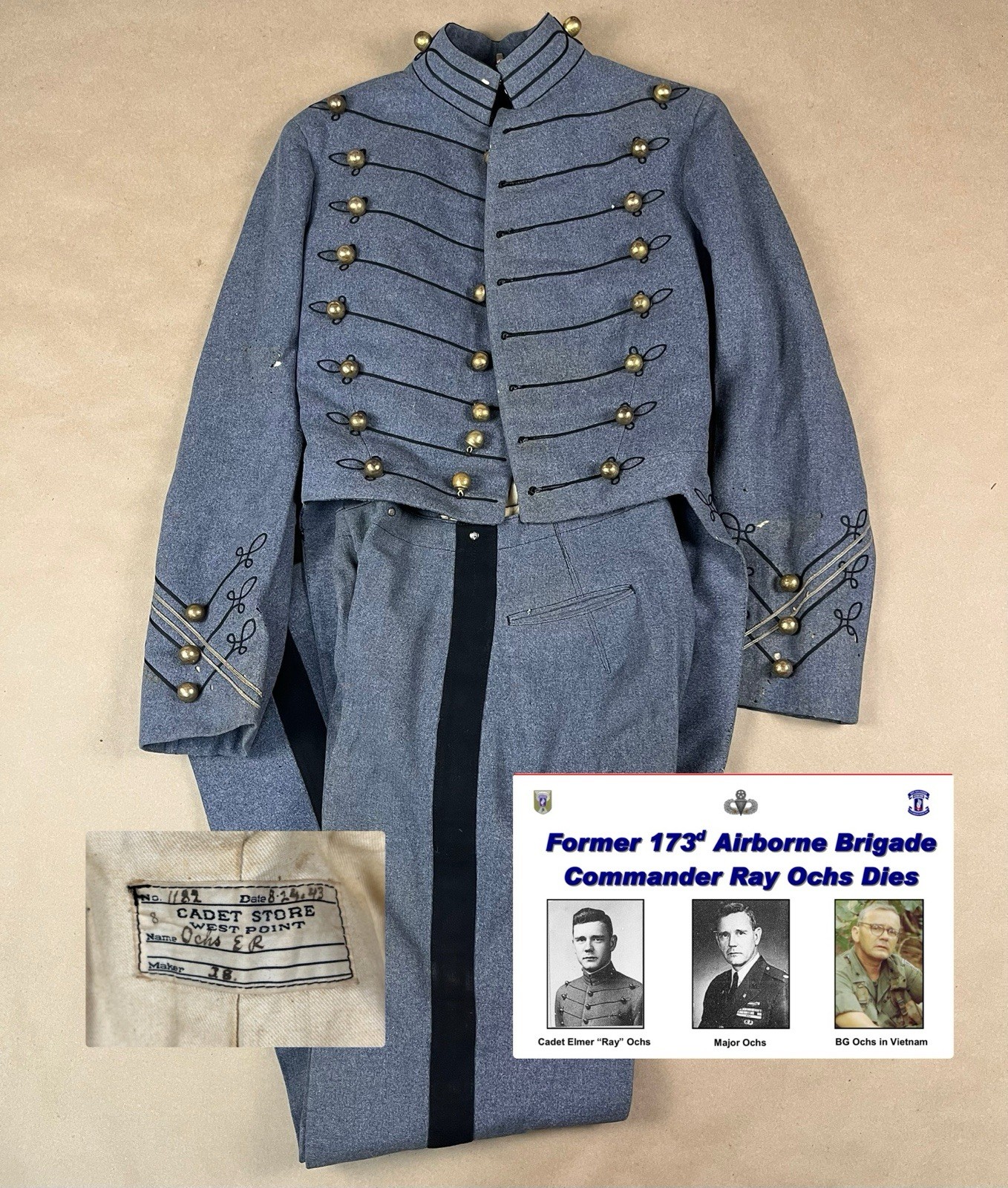 173rd Abn Bde 1970 Commander Elmer Ray Ochs 1940s Cadet USMA Uniform West Point 173rd Abn Bde 1970 Commander Elmer Ray Ochs 1940s Cadet USMA Uniform West Point