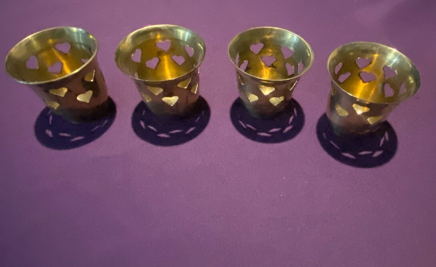 Vintage Brass Votive Candle Holders with Heart Cut-Outs ~ Set of 4 Made In India