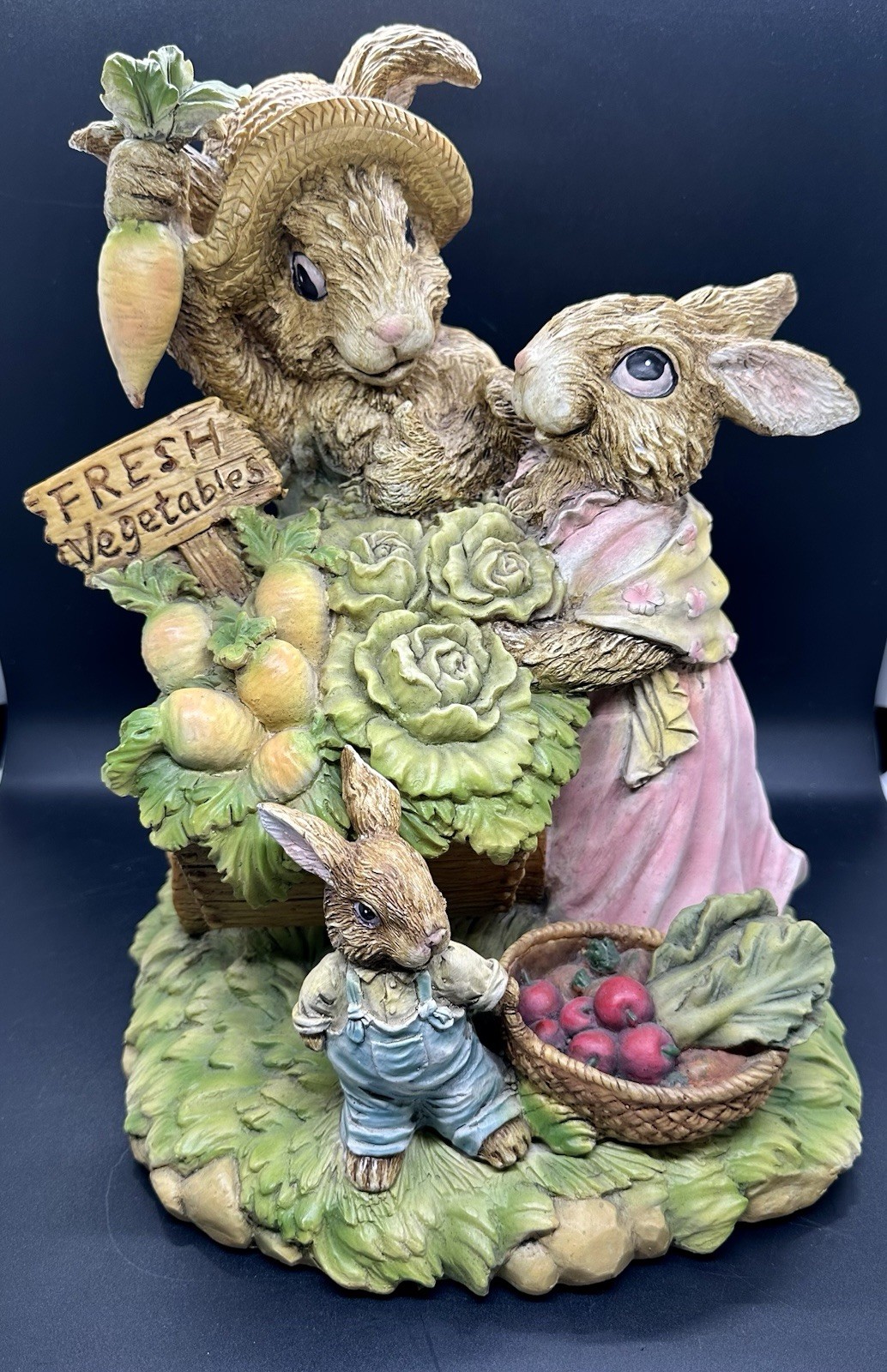 2 Vintage Chrisdon Rabbit Family Fresh Vegetables Stand & Garden Family 2 Vintage Chrisdon Rabbit Family Fresh Vegetables Stand & Garden Family