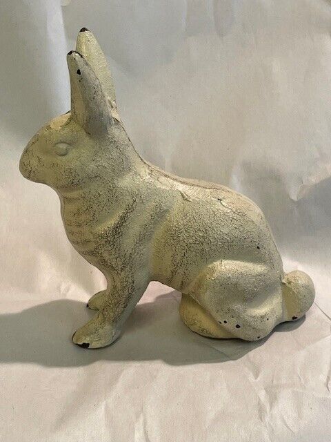 Vintage Antique Cast Iron White Cream Bunny Rabbit Figurine Paperweight