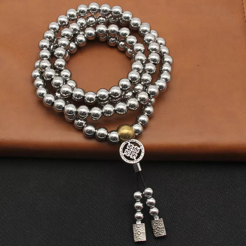 108 Destiny Nepal Prayer Buddism Bead Mala Stainless Steel Feng Shui Necklace