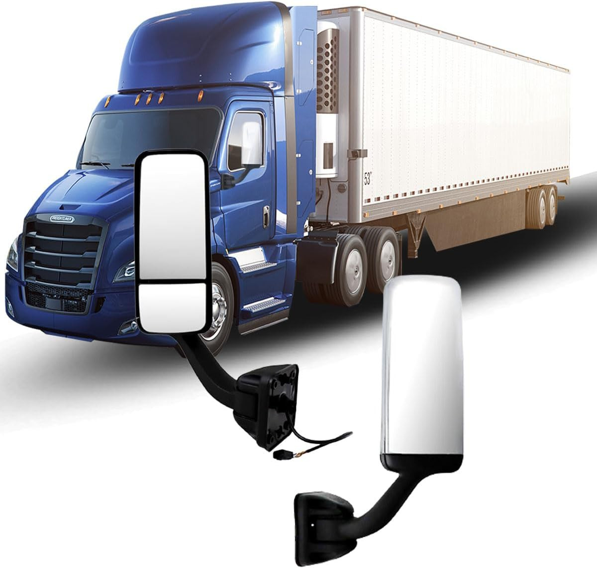 Door Mirror for FREIGHTLINER CASCADIA, Driver Side Black Heated & Motorized Door