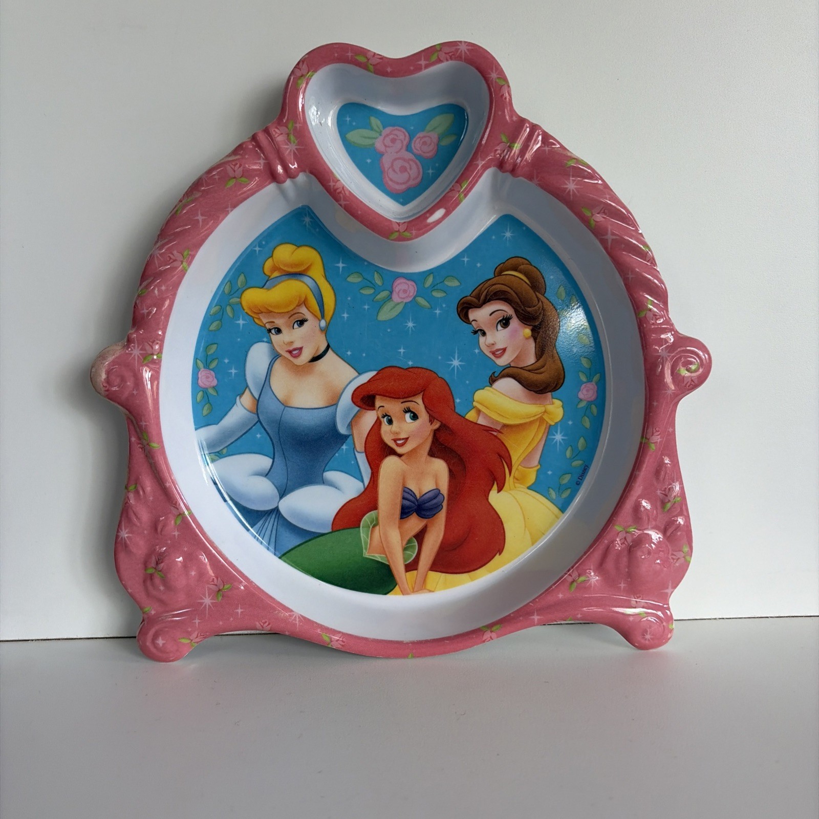 Vintage Disney Princess Plate Heart Pink Melamine Zak Designs Ariel Belle