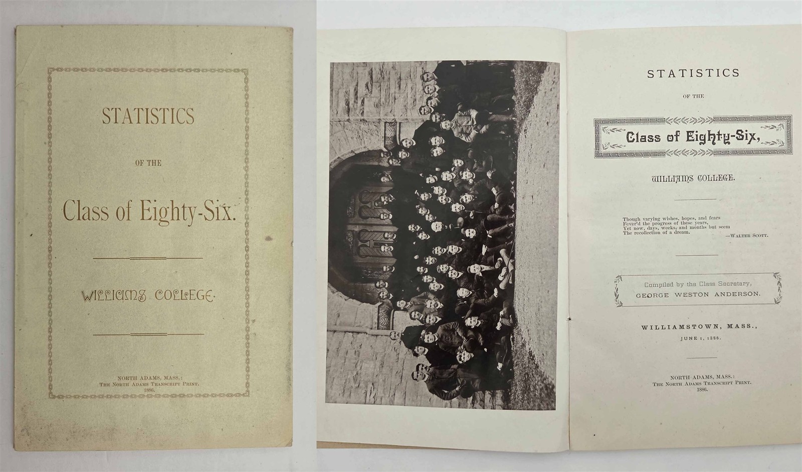 1886 antique WILLIAMS COLLEGE class of 86 williamstown ma STATISTICS PHOTO ADS