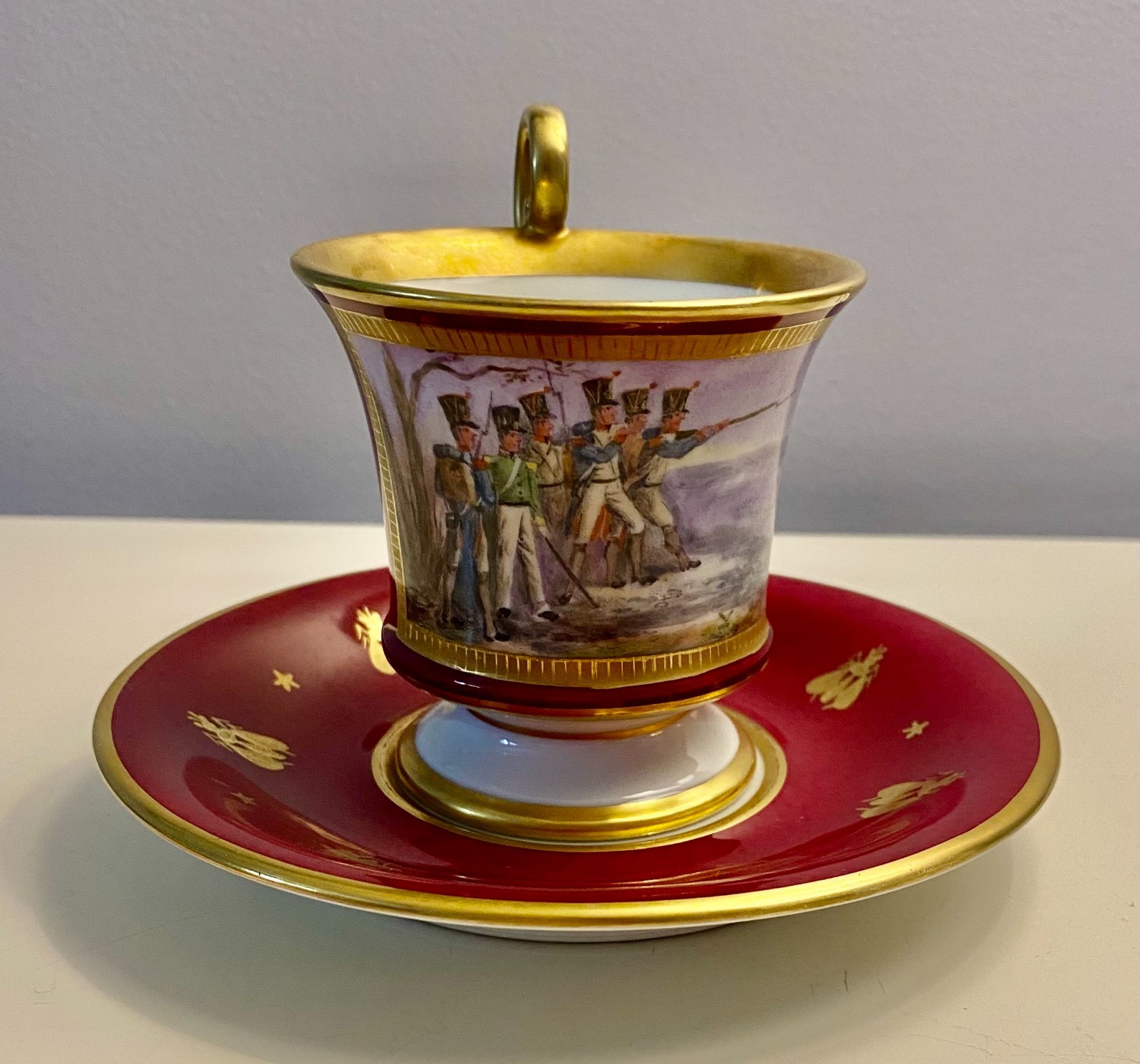 Vintage Le Tallec h/p cup & saucer Napoleon Bonaparte battle Witepsk, Vitebsk