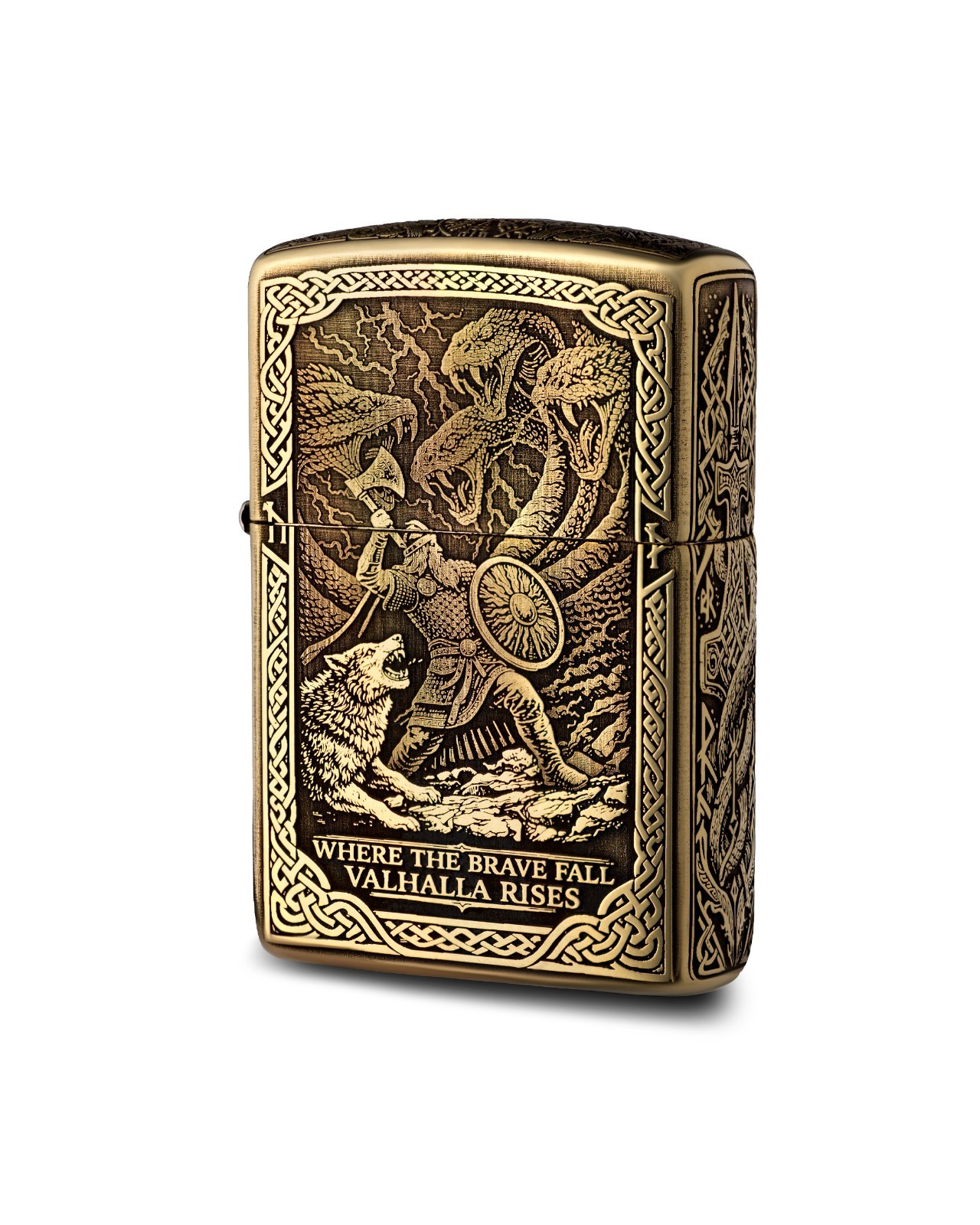Zippo Armor Brass Viking Engraved Lighter Norse Mythology Custom Design