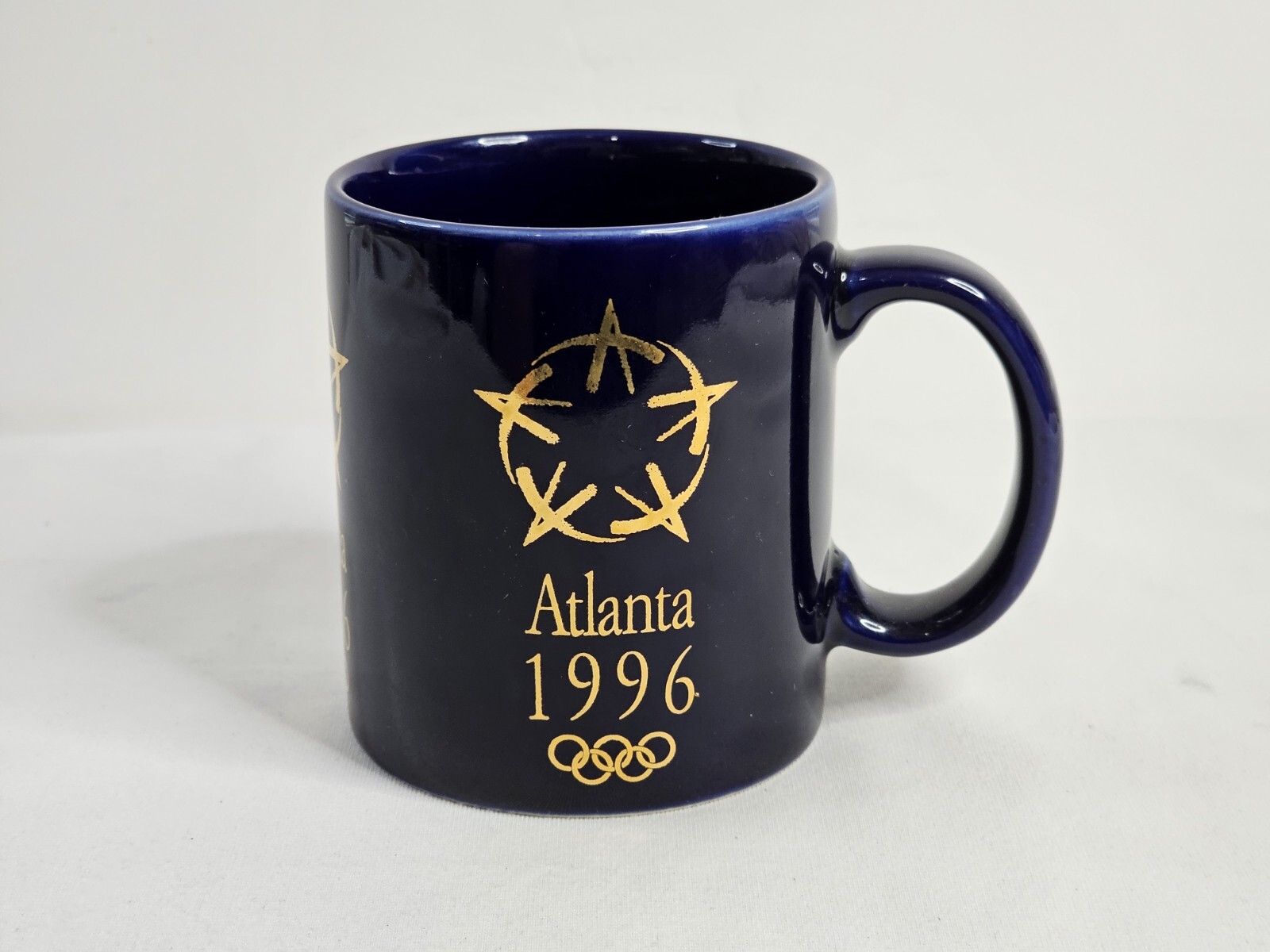 Atlanta 1996 Summer Olympics Souvenir Mug Coffee Cup Blue/Gold Vtg Official USA