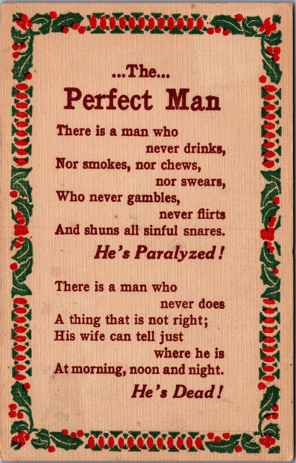 1911 The Perfect Man Humorous Poem Postcard Andover VT Posted Philosophy Series 1911 The Perfect Man Humorous Poem Postcard Andover VT Posted Philosophy Series