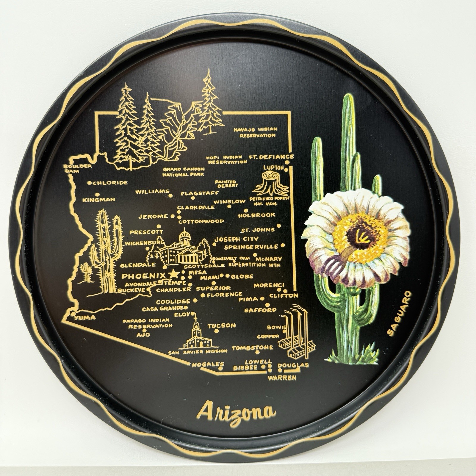 Vintage Arizona State Tray MCM Kitschy Barware Graphic Souvenir Decor Platter Vintage Arizona State Tray MCM Kitschy Barware Graphic Souvenir Decor Platter