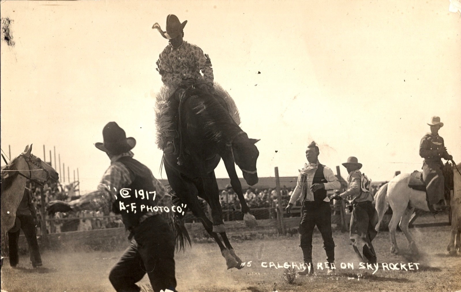 POSTCARD RODEO RPPC CALGARY RED ON SKY ROCKET