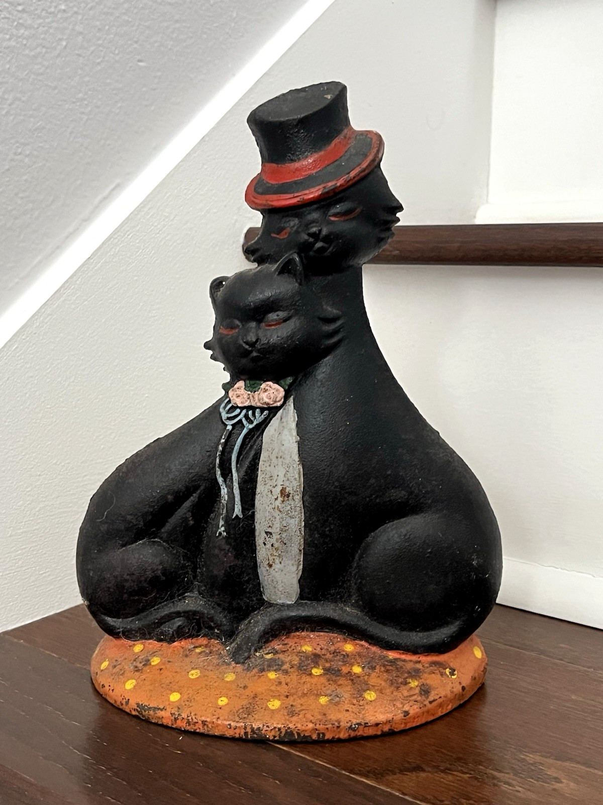 RARE ANTIQUE VINTAGE c.1920\'s TOP HAT TUXEDO CAT STATUE DOORSTOP