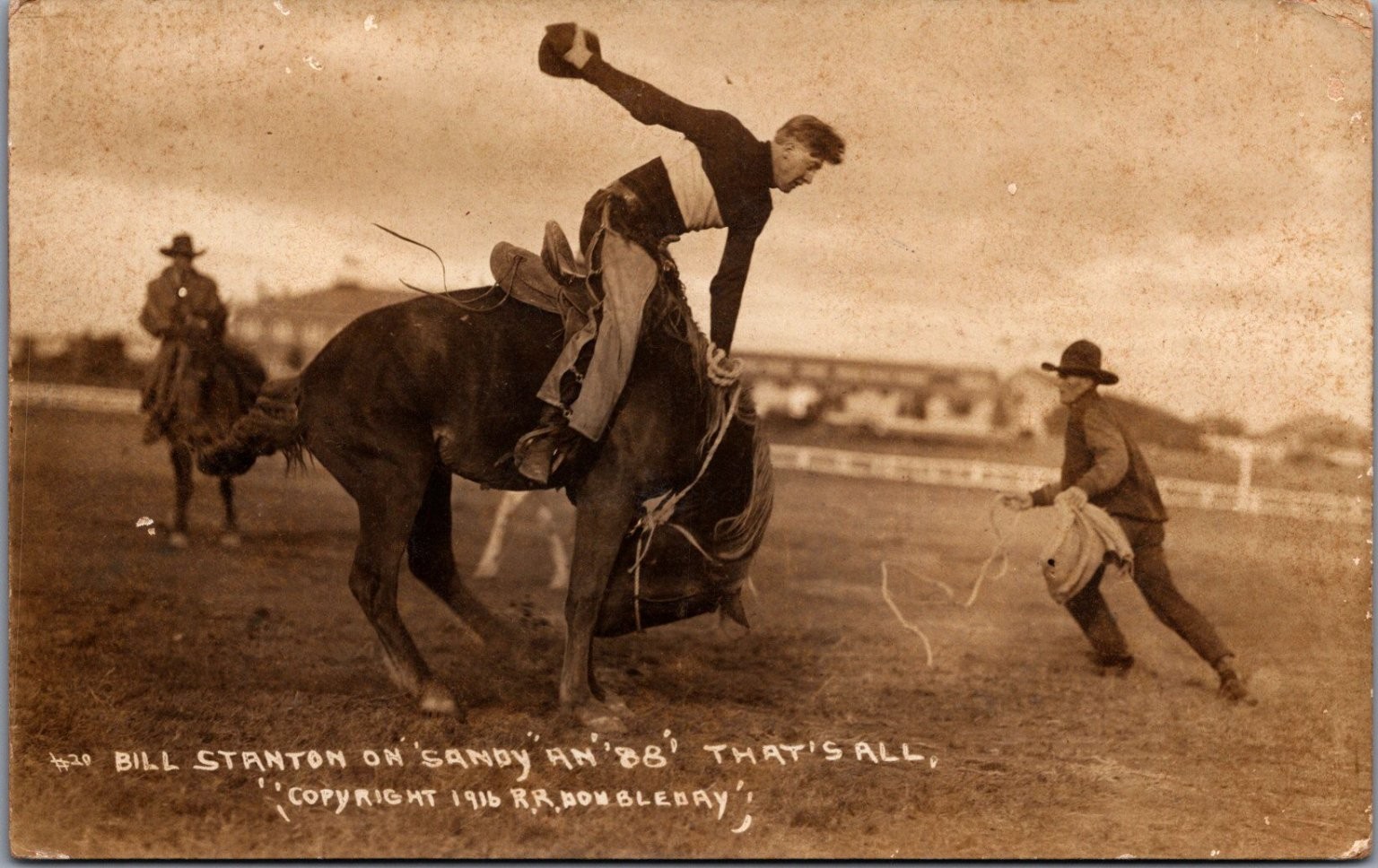 1916 RPPC Bill Stanton on Sandy '88 Rodeo Cowboy Bucking Horse