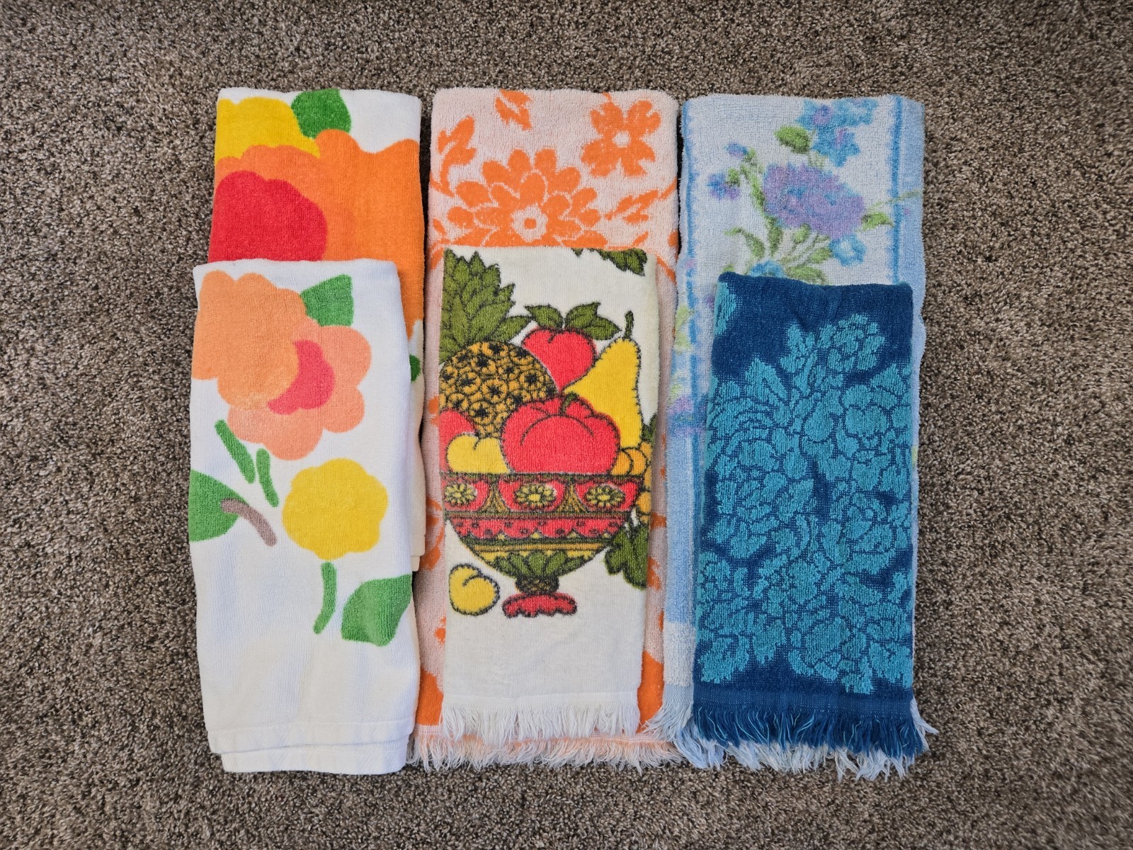 Vtg 70s Cannon Marimekko Fieldcrest Pequot Floral Fringe Guest Hand Towels 6pc Vtg 70s Cannon Marimekko Fieldcrest Pequot Floral Fringe Guest Hand Towels 6pc