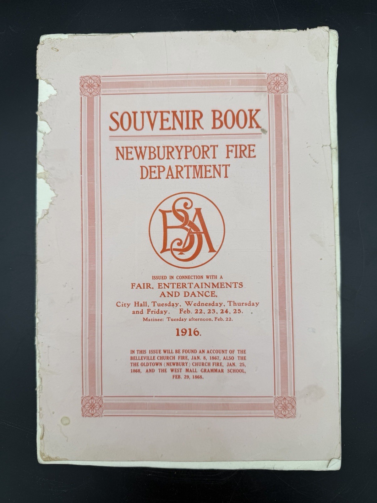 1916 Souvenir Book Newburyport Fire Fighter Department Fair & Dance Program MA