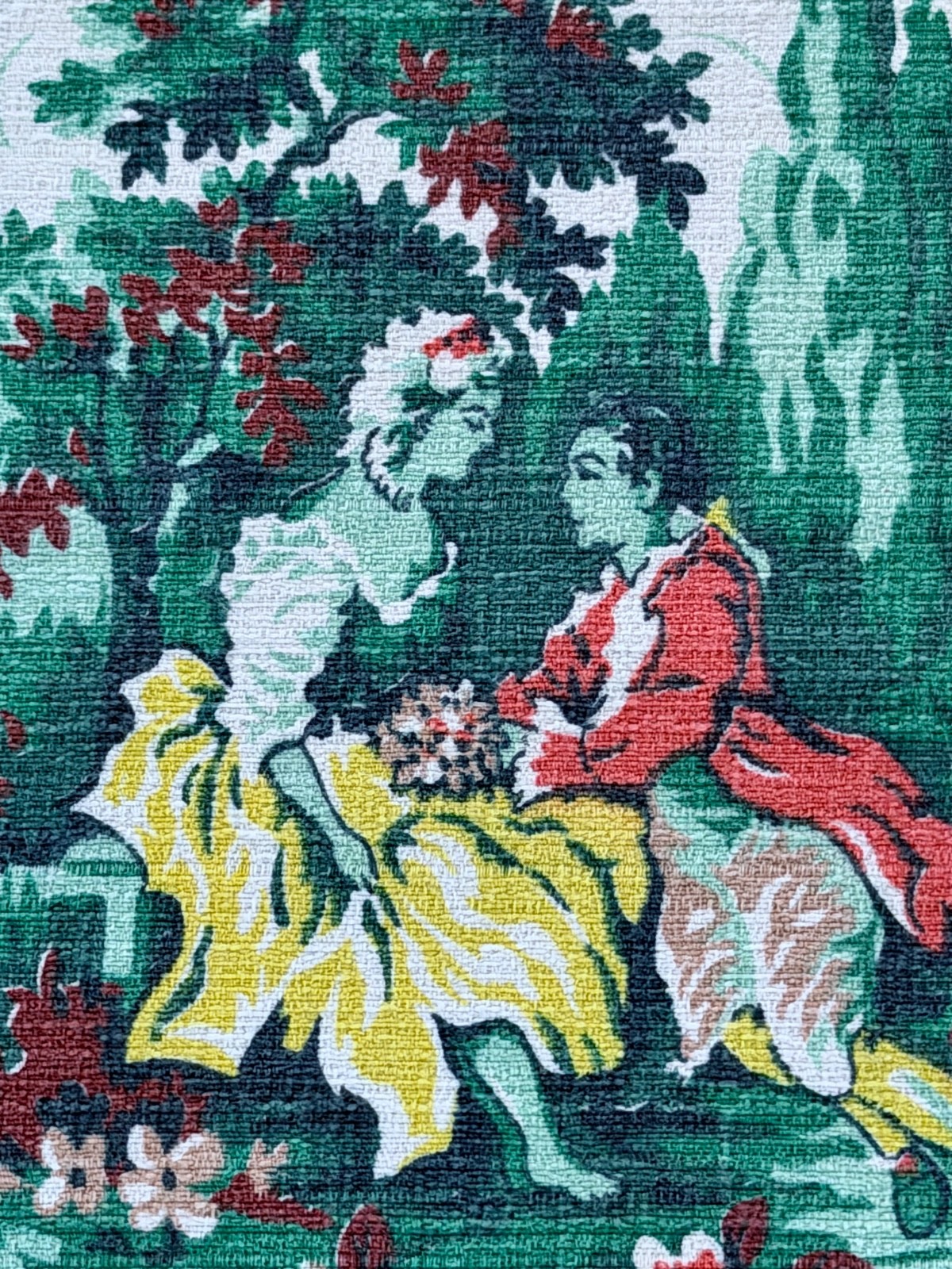1940’s Romantic Courtship in Park NUBBY Toile Victorian Barkcloth Vintage Fabric 1940’s Romantic Courtship in Park NUBBY Toile Victorian Barkcloth Vintage Fabric