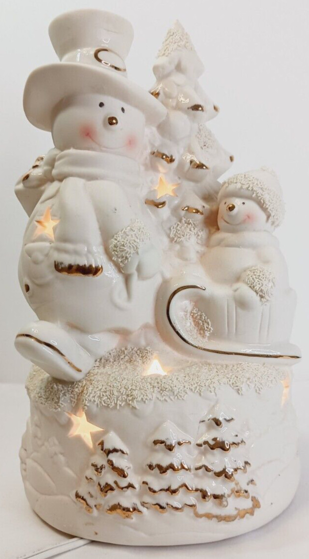 JCPenney Home Collection Snowmen Ivory Bisque Accent Light Used JCPenney Home Collection Snowmen Ivory Bisque Accent Light Used
