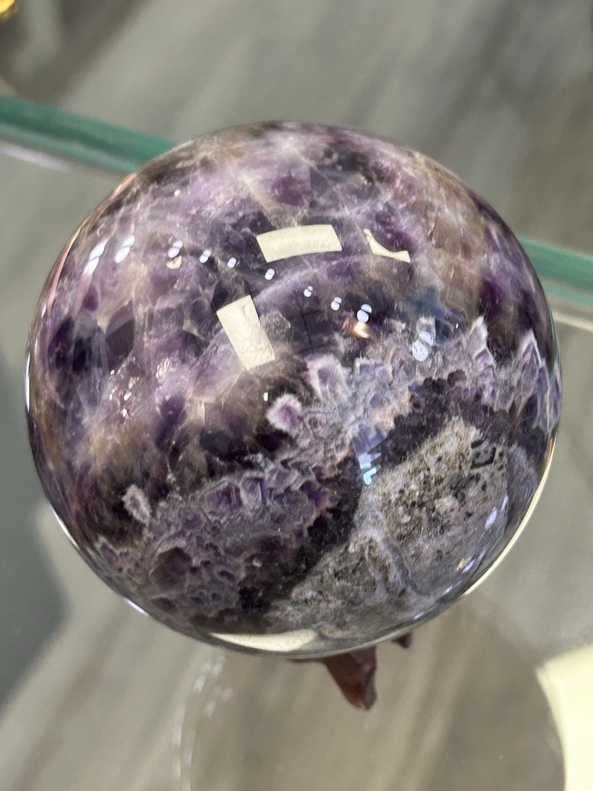 Natural Chevron Dream Amethyst Quartz Crystal Sphere Ball Healing, Amazing