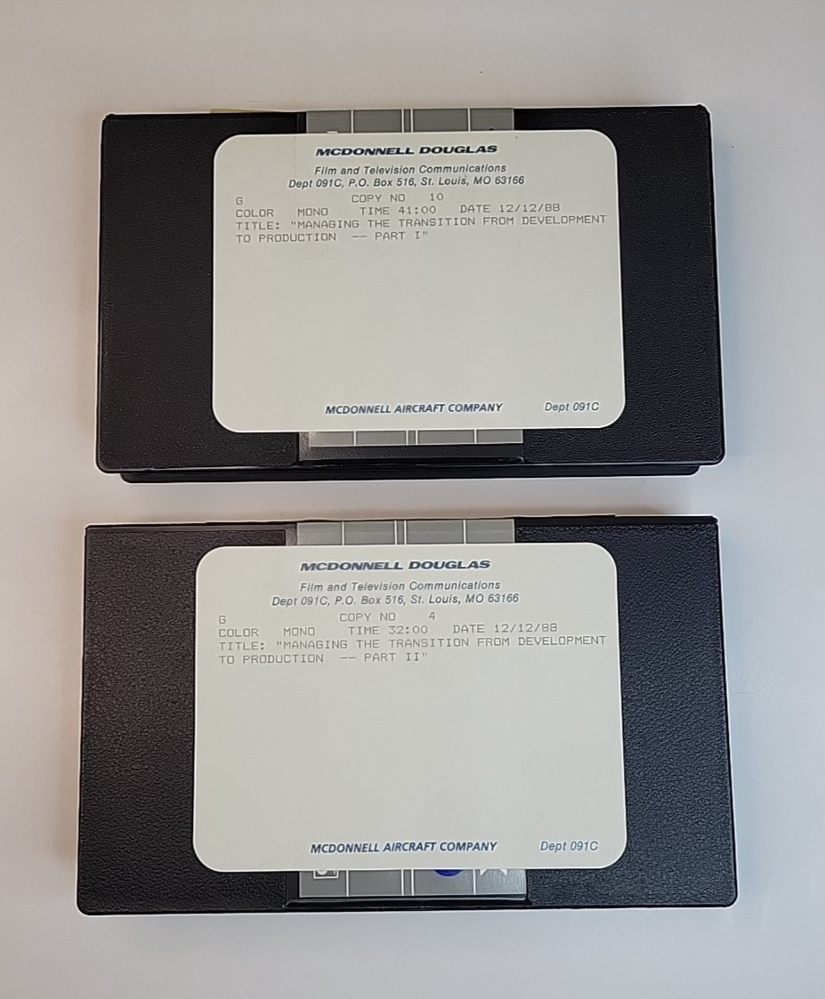 Rare 1988 McDonnell Douglas Industrial VHS Set Transition Dev to Prod 2-Tapes