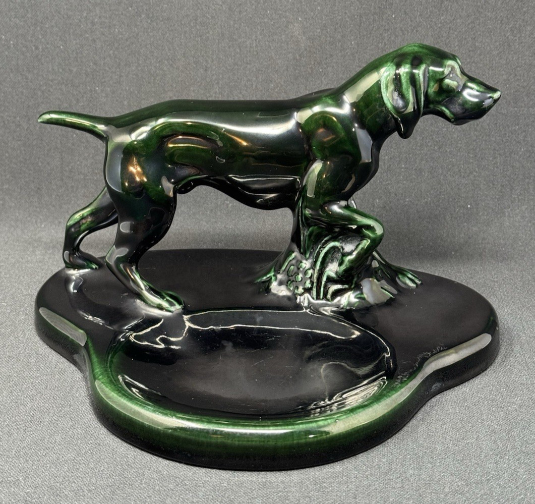 Antique Mosaic Tile Co DOG Trinket Dish Deep Forest Green Glaze Zanesville OH