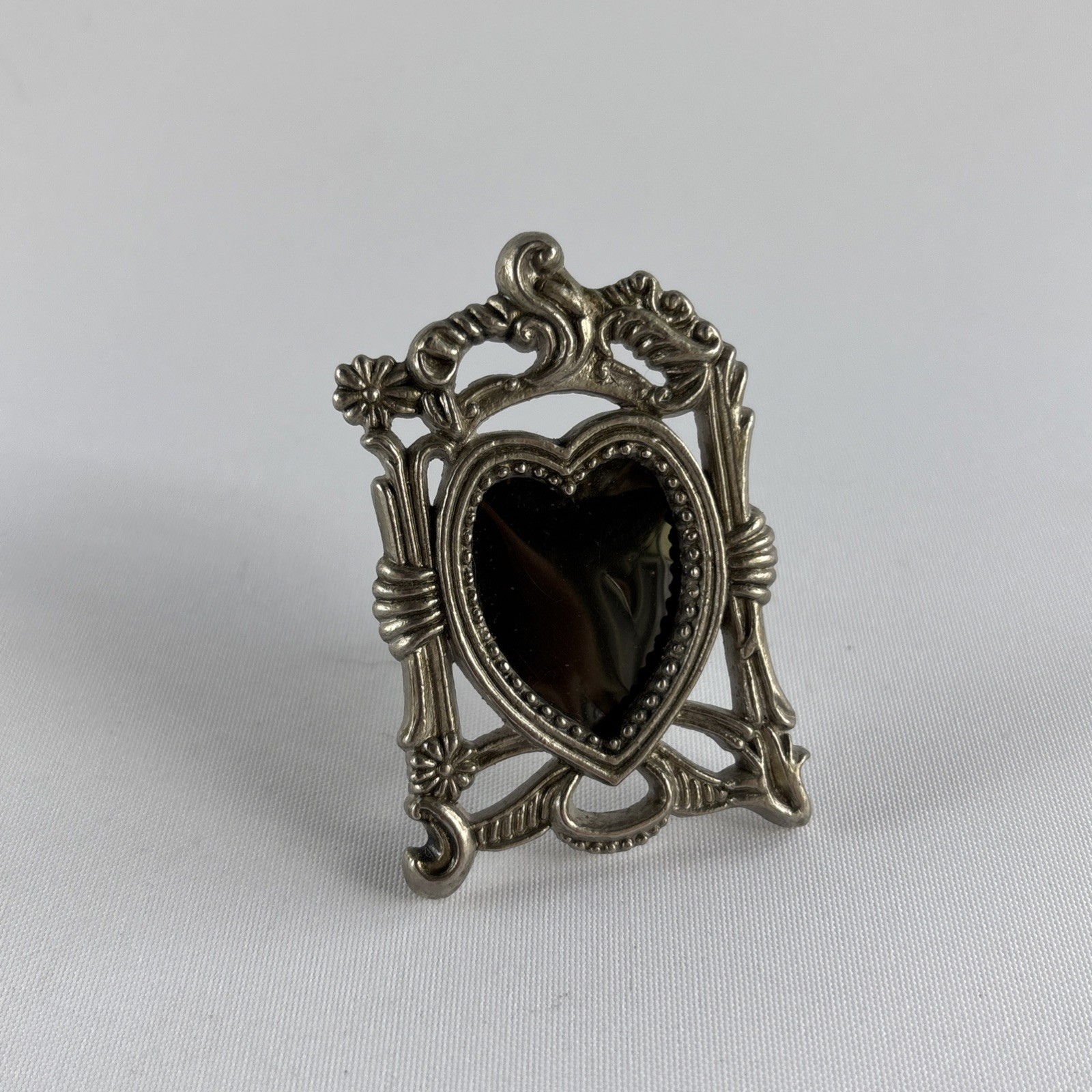 Silver Ornate Heart Mini Metal Picture Frame Pendant Charm, Portrait, Holds 1