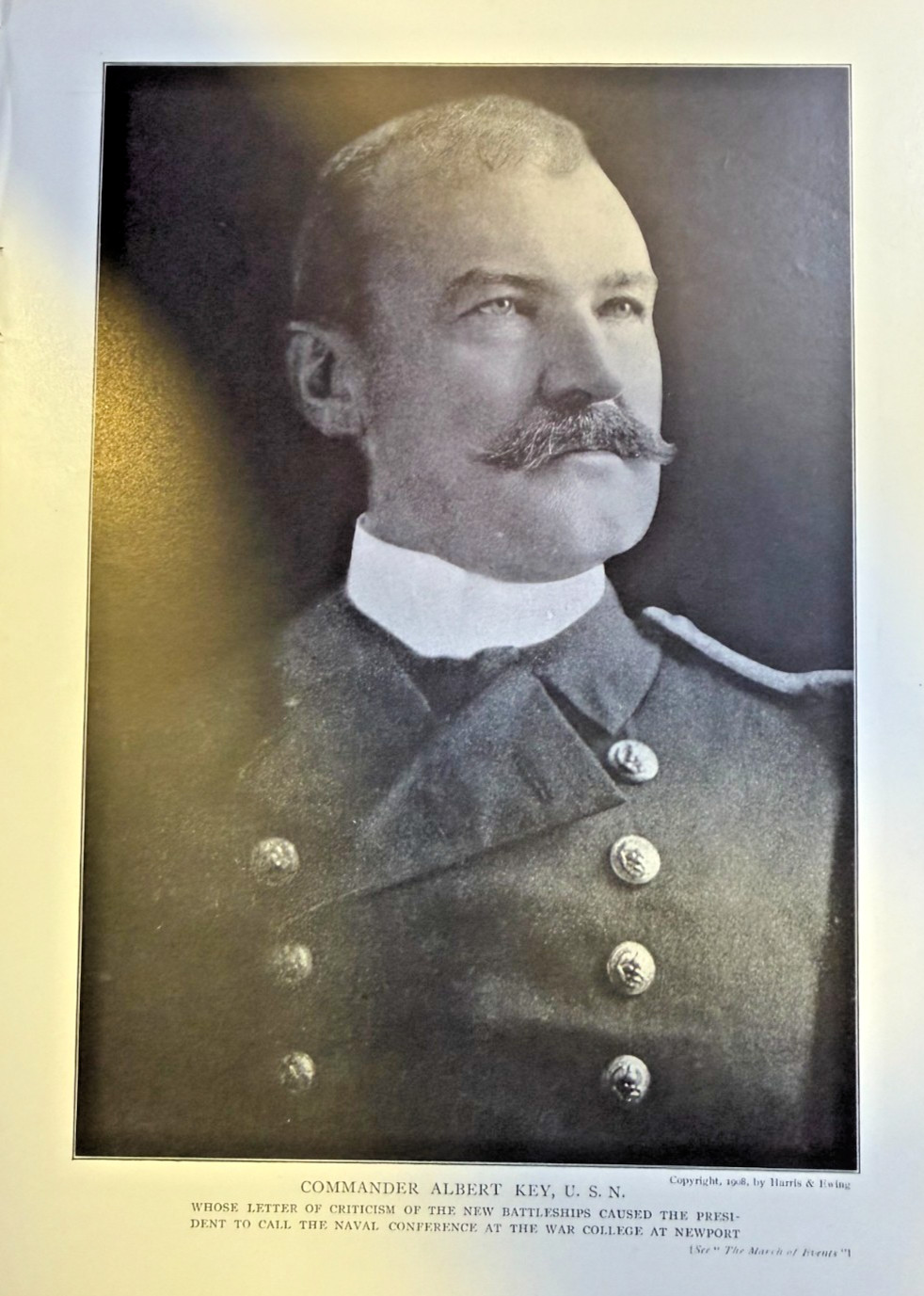 1909 Vintage Magazine Illustration Commander Albert Key USN