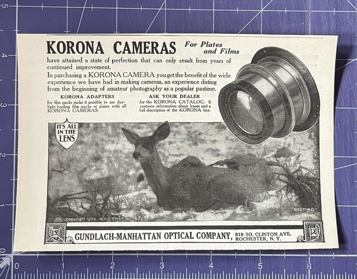 1910 PRINT AD GUNDLACH-MANHATTAN OPTICAL COMPANY KORONA CAMERAS ROCHESTER NY