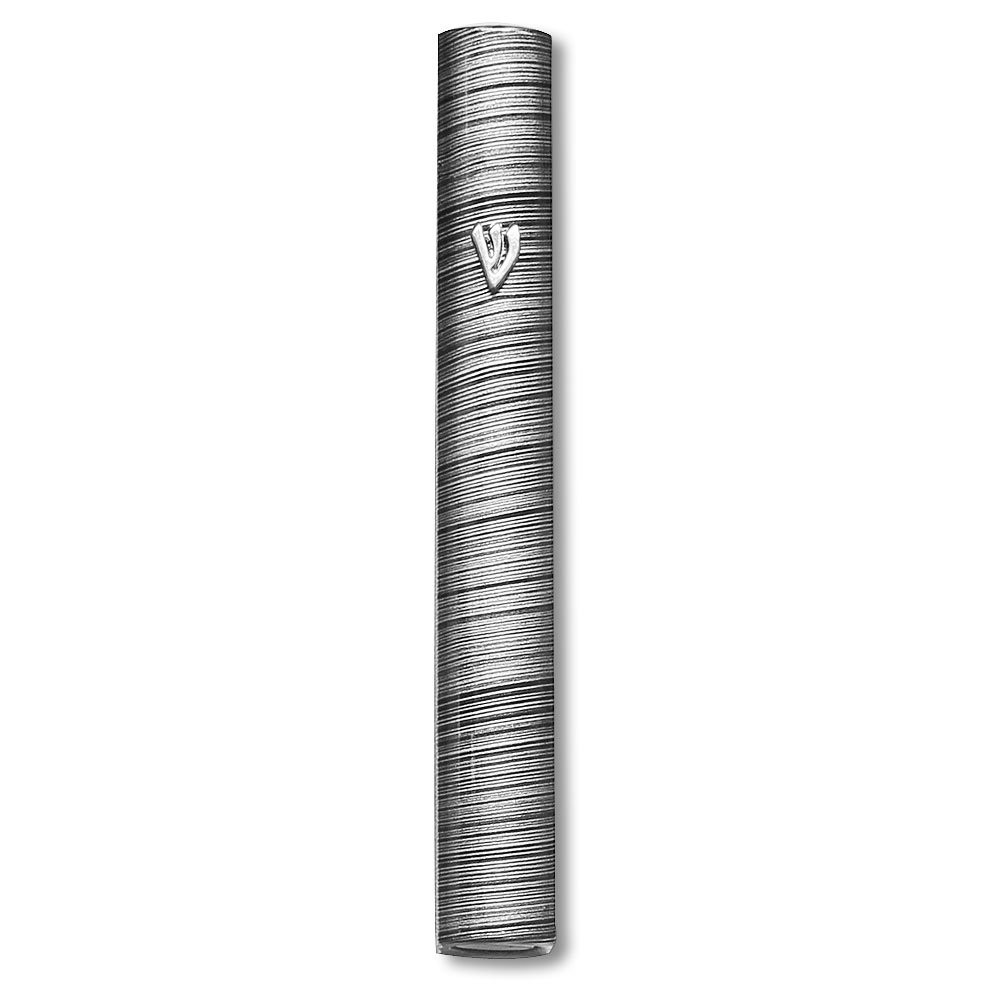 Black Aluminum Silver-Tone Grey Stripes Classic Mezuzah Case, 5\