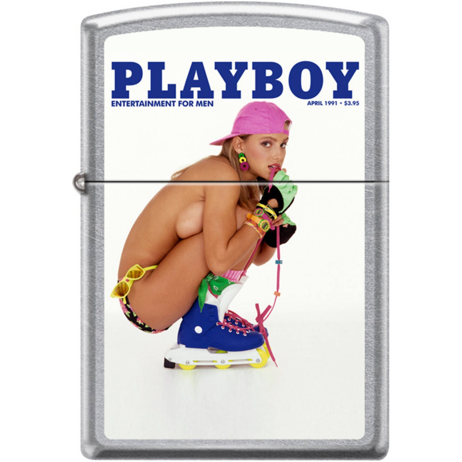 Zippo Windproof Pocket Lighter Playboy April 1991 Street Chrome Metal XC534