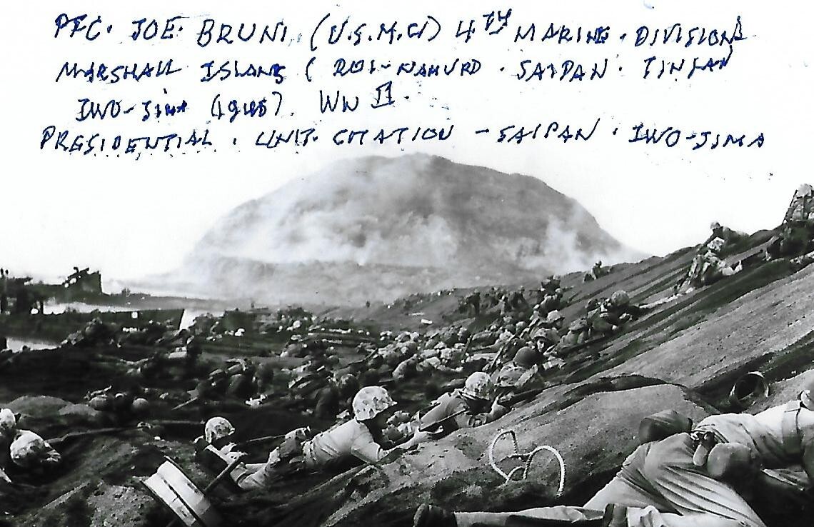 Joe Bruni signed 4x6 photo Marine Iwo Jima Pacific WW II Rare COA LOOK