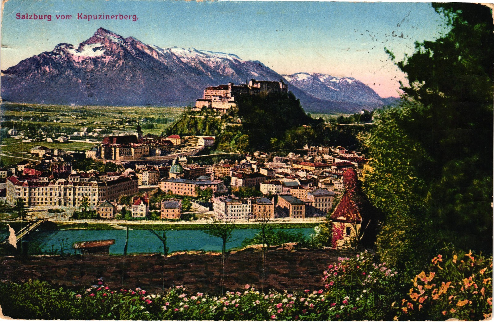 Vintage Salzburg Austria Postcard Kapuzinerberg Fortress 1929 Posted