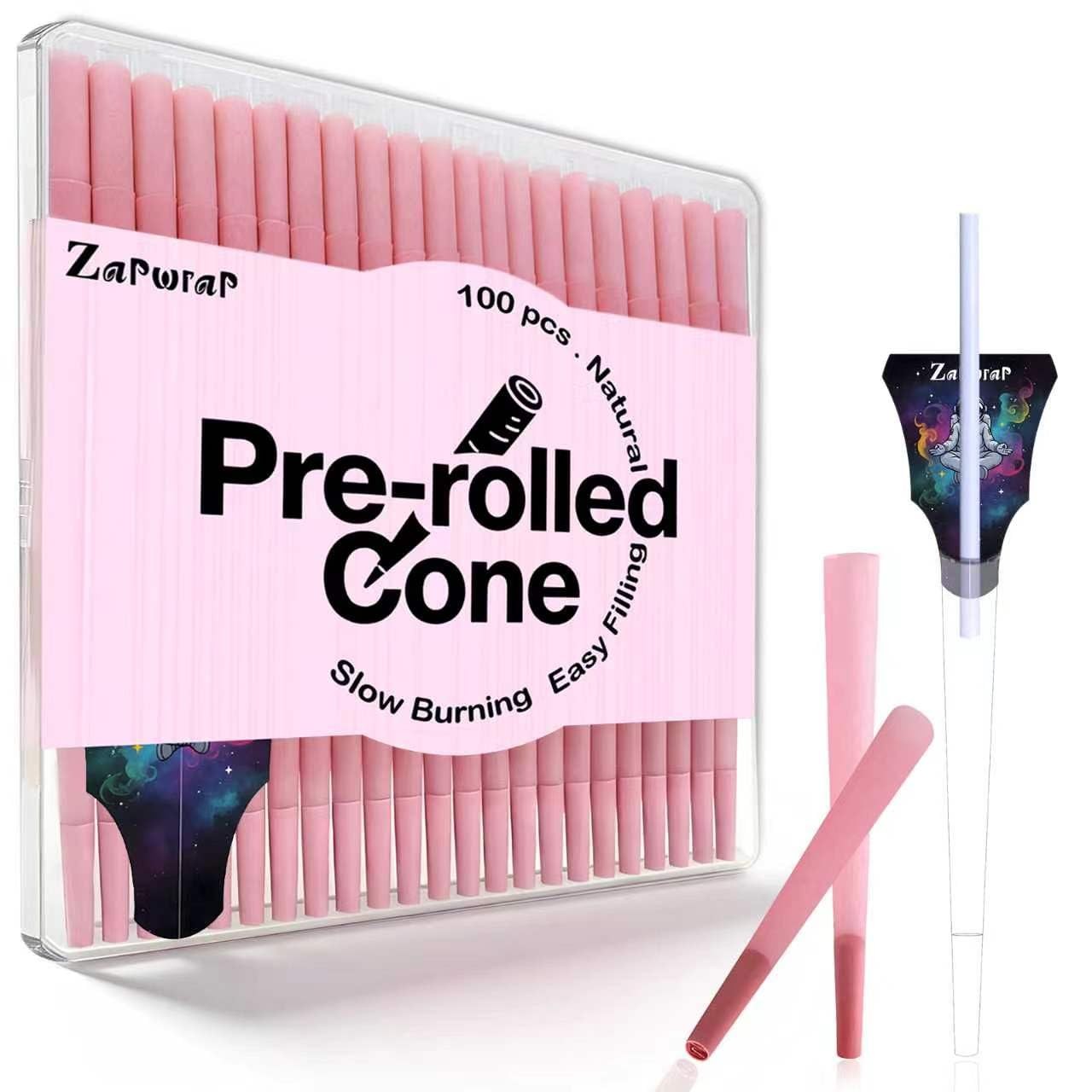 Pink Pre Rolled Cones King Size 108mm Rolling Paper 100 Pack with Loader Sticks