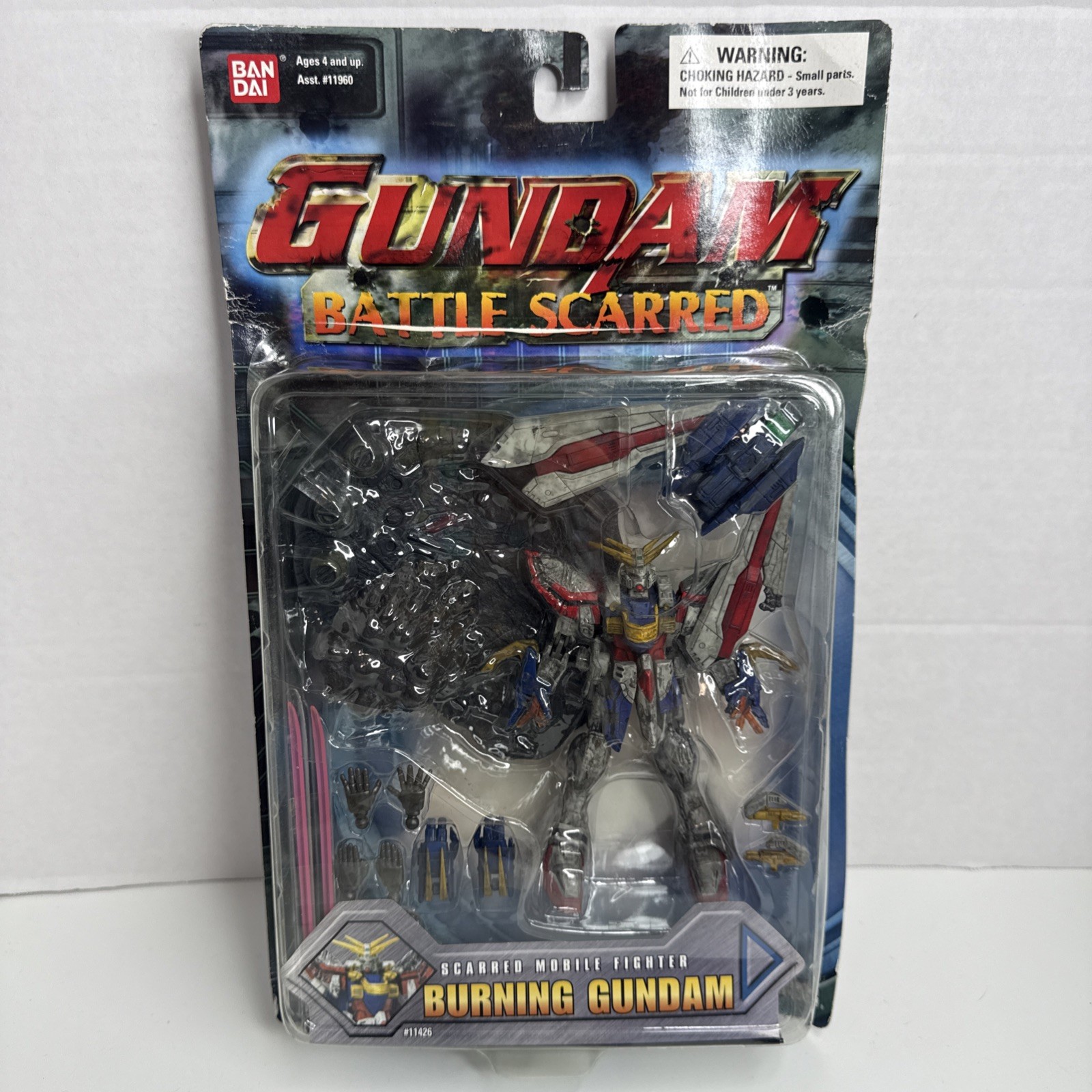 RARE Gundam Battle Scarred Burning Gundam Bandai 2003 Lifted Bubble Damaged Card