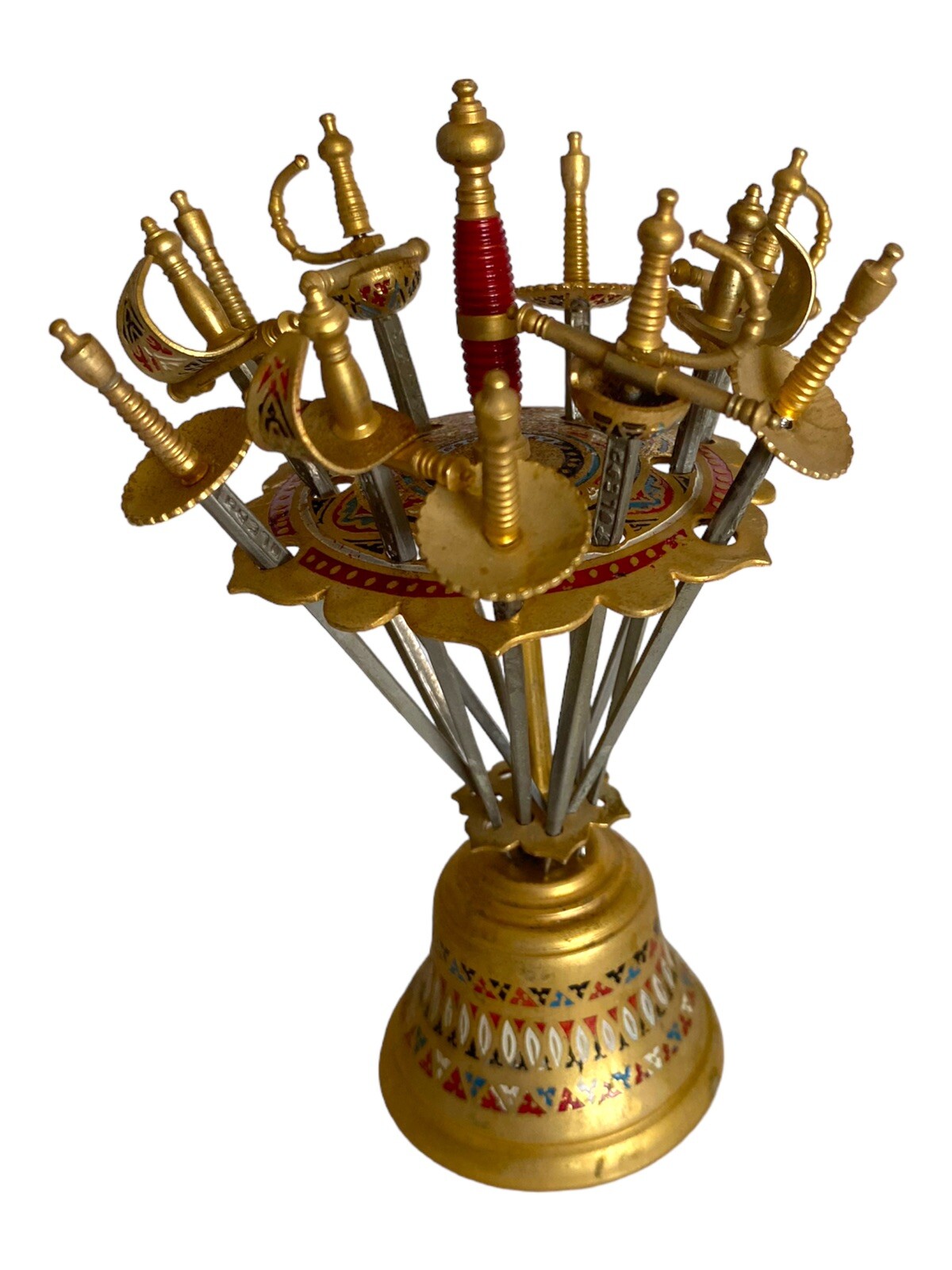 1960’s Set of 11 Mini Cocktail Barware Sword Skewers w/Dinner Bell Toledo Spain