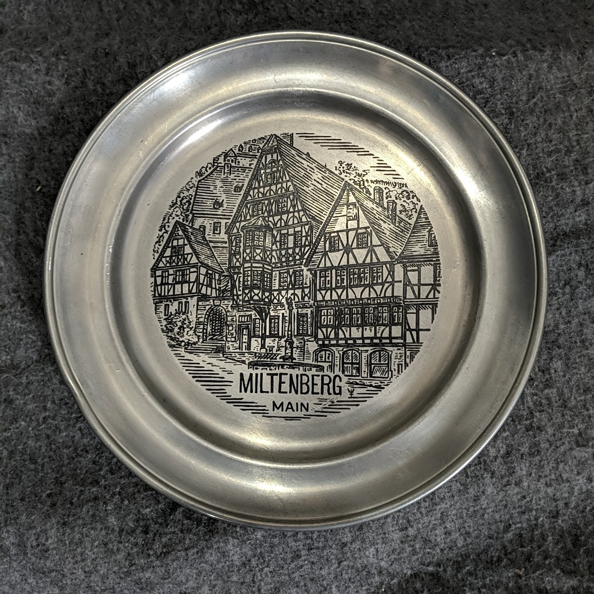 Vintage Pewter Plate Miltenberg Main Plate Wall Hanging 8 1/2 Vintage Pewter Plate Miltenberg Main Plate Wall Hanging 8 1/2