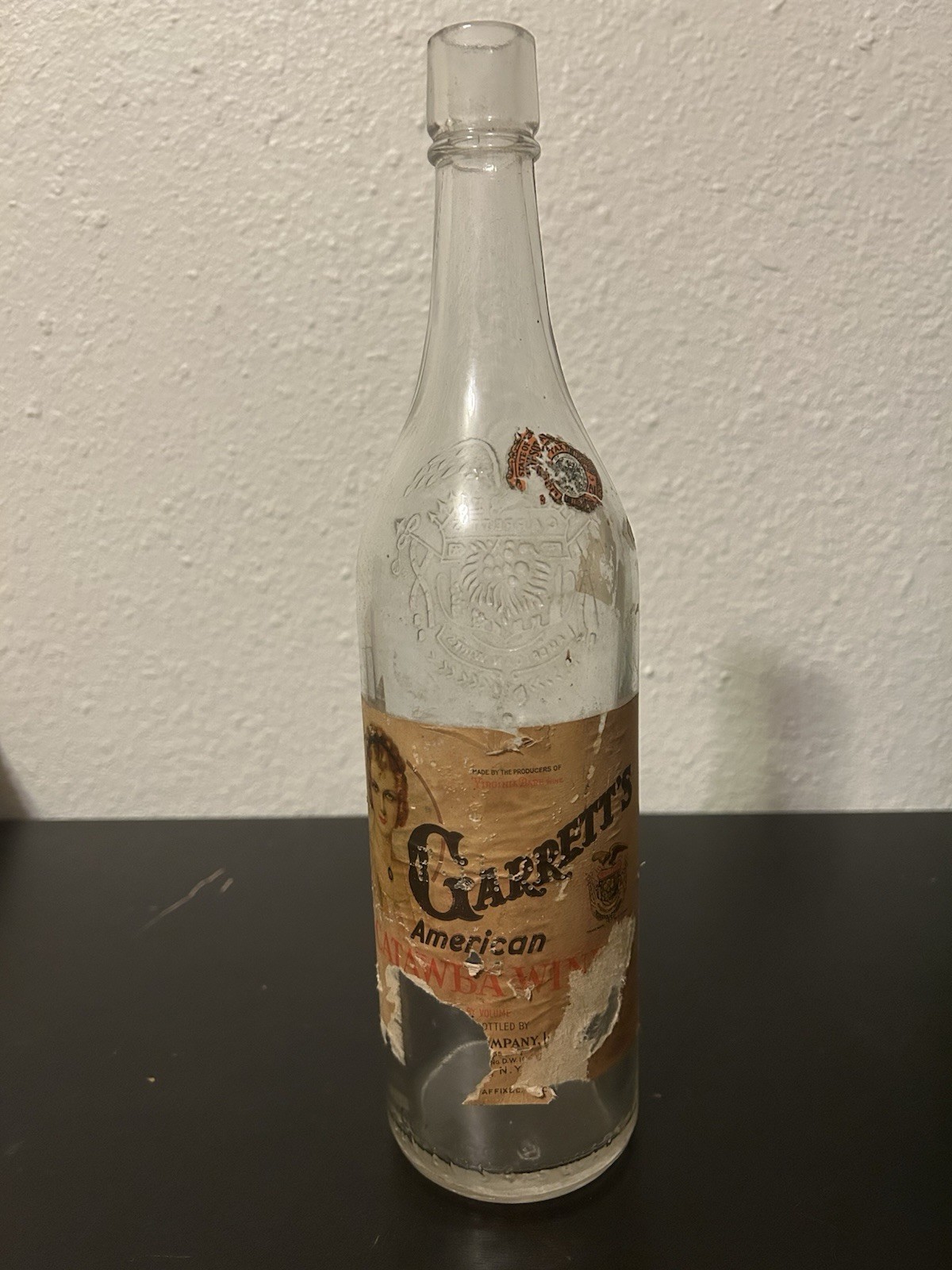 Vintage Garrett Co Virginia Dare Catawba Wine Bottle New York Embossed Tax Stamp Vintage Garrett Co Virginia Dare Catawba Wine Bottle New York Embossed Tax Stamp