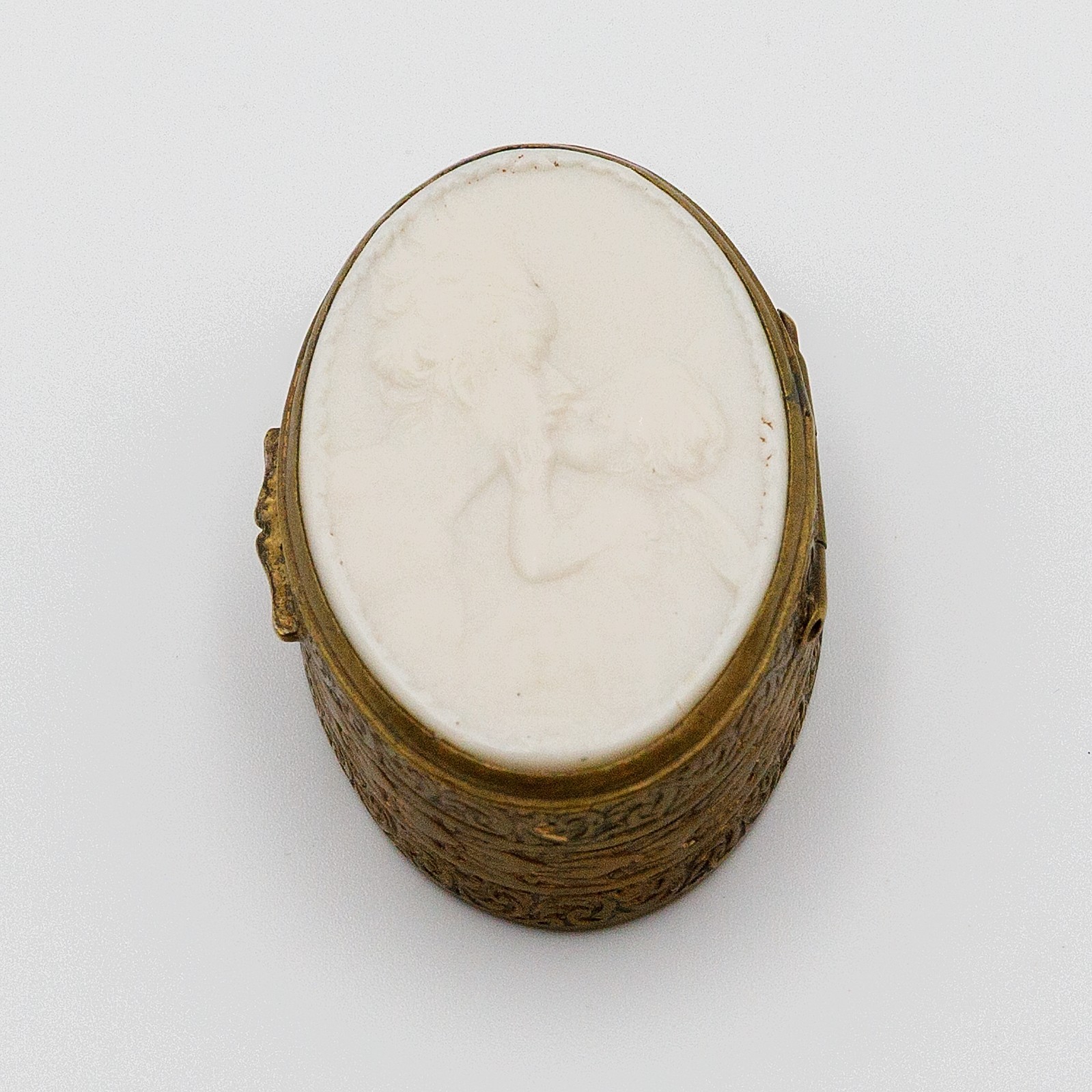 Vintage Italian Brass Pill Trinket Box Mother and Child Cameo Oval Made in Italy