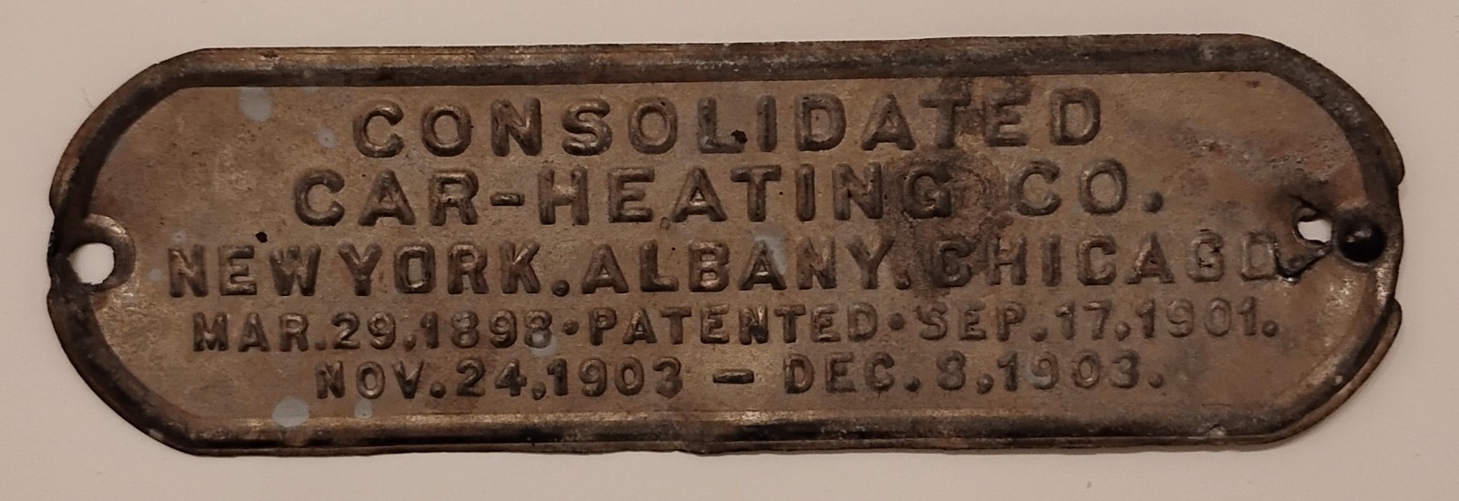 1903 Consolidated Car Heating CO New York Albany Chicago Railroad Patent Plate