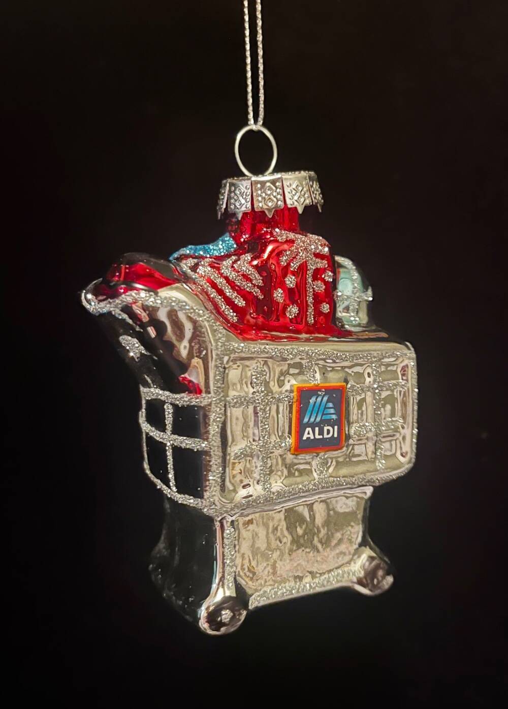 2024 BLOWN GLASS ALDI SHOPPING CART~GROCERY~CHRISTMAS ORNAMENT~NWOT