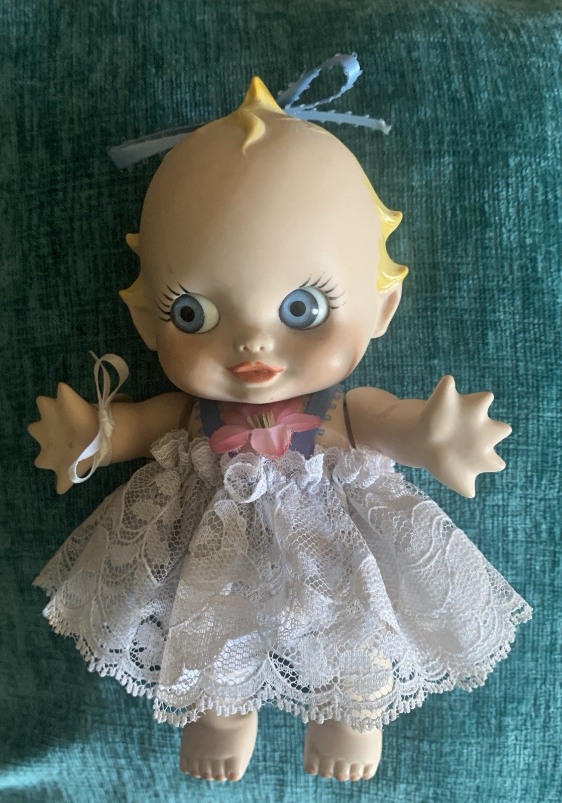 Vintage Bisque Porcelain Fully Jointed Kewpie Style Doll-Blue Eyes Super Cute 7” Vintage Bisque Porcelain Fully Jointed Kewpie Style Doll-Blue Eyes Super Cute 7”