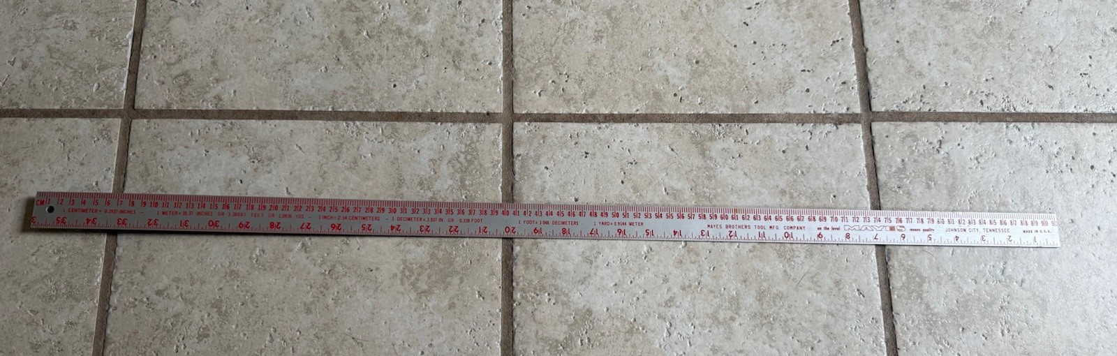 Vtg Mayes Brothers Metal Yardstick W/Metric Conversions Made In USA