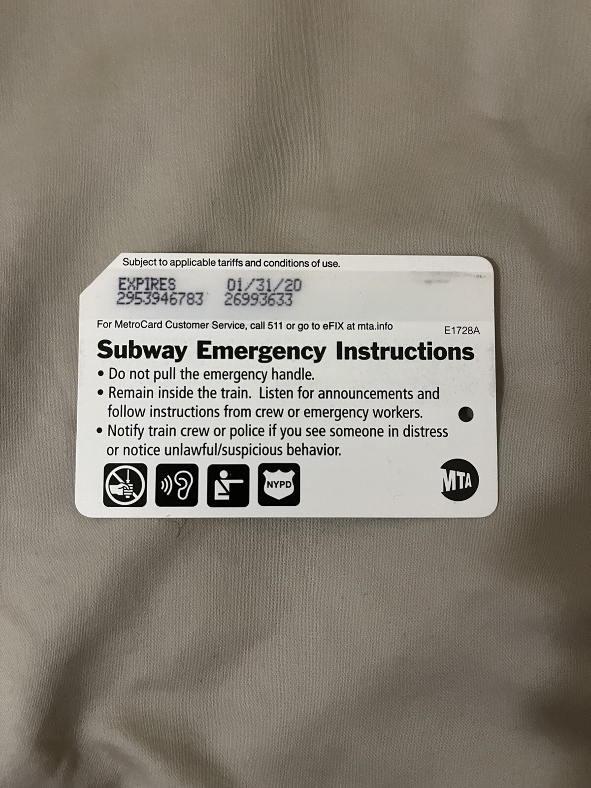 NYCT MTA MetroCard - Subway Emergency Instructions (Ver. 5)