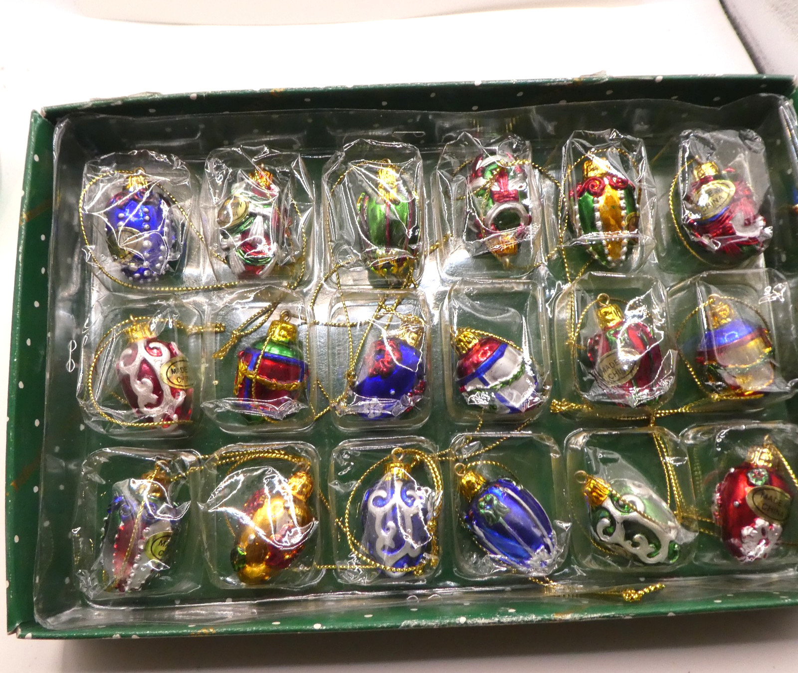 Vtg Dillard's Mini Christmas Ornaments Box of 18 Egg Shaped 1 Vtg Dillard's Mini Christmas Ornaments Box of 18 Egg Shaped 1