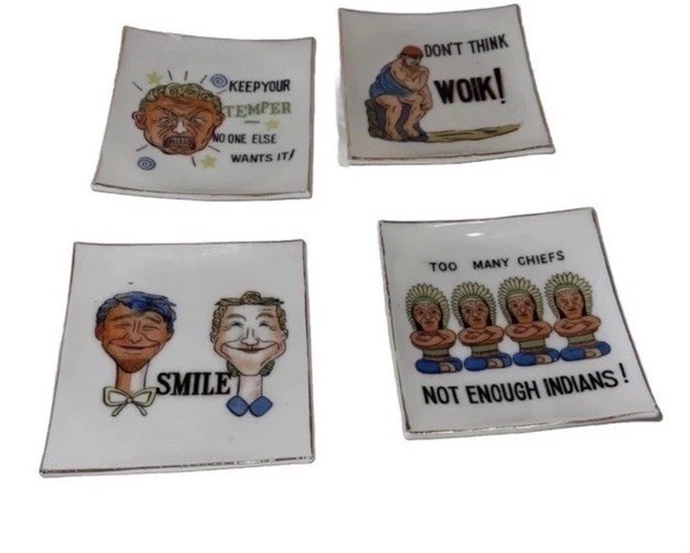 Vintage fun NOV CO Japan Ceramic Coasters Trinket Dishes funny characters Vintage fun NOV CO Japan Ceramic Coasters Trinket Dishes funny characters